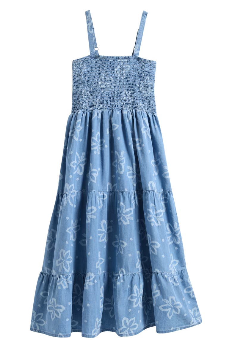 Kids' Tropical Dawn Smocked Tiered Dress, Main, color, WASHED BLUE