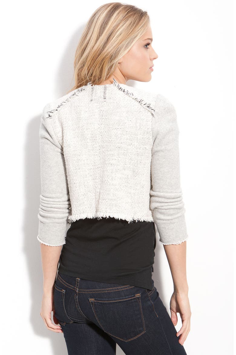 Cropped 'Tattered' Tweed Moto Jacket, Alternate, color, BLACK/ WHITE COMBO