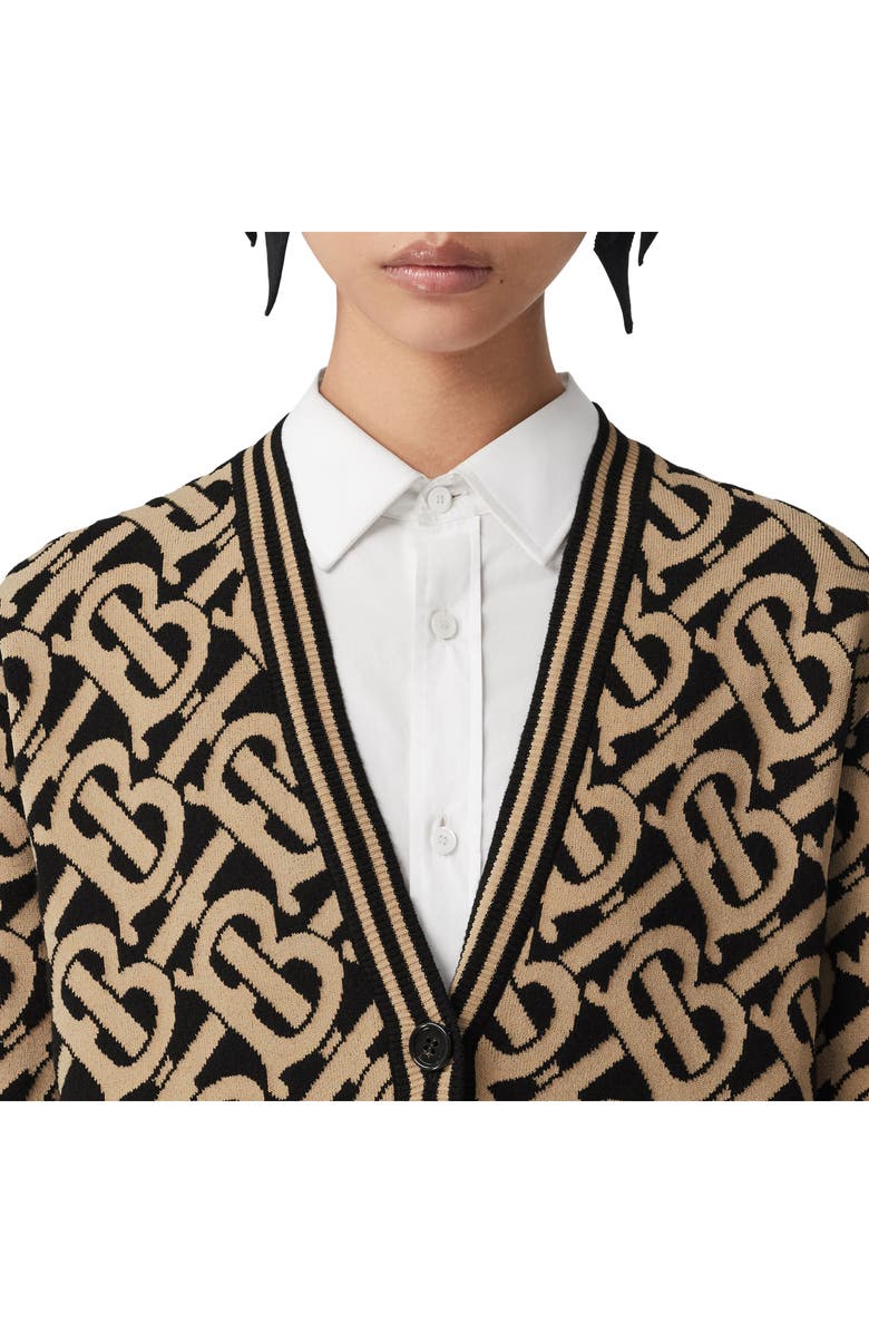 Burberry Maddox TB Logo Jacquard Wool Blend Cardigan, Alternate, color, 