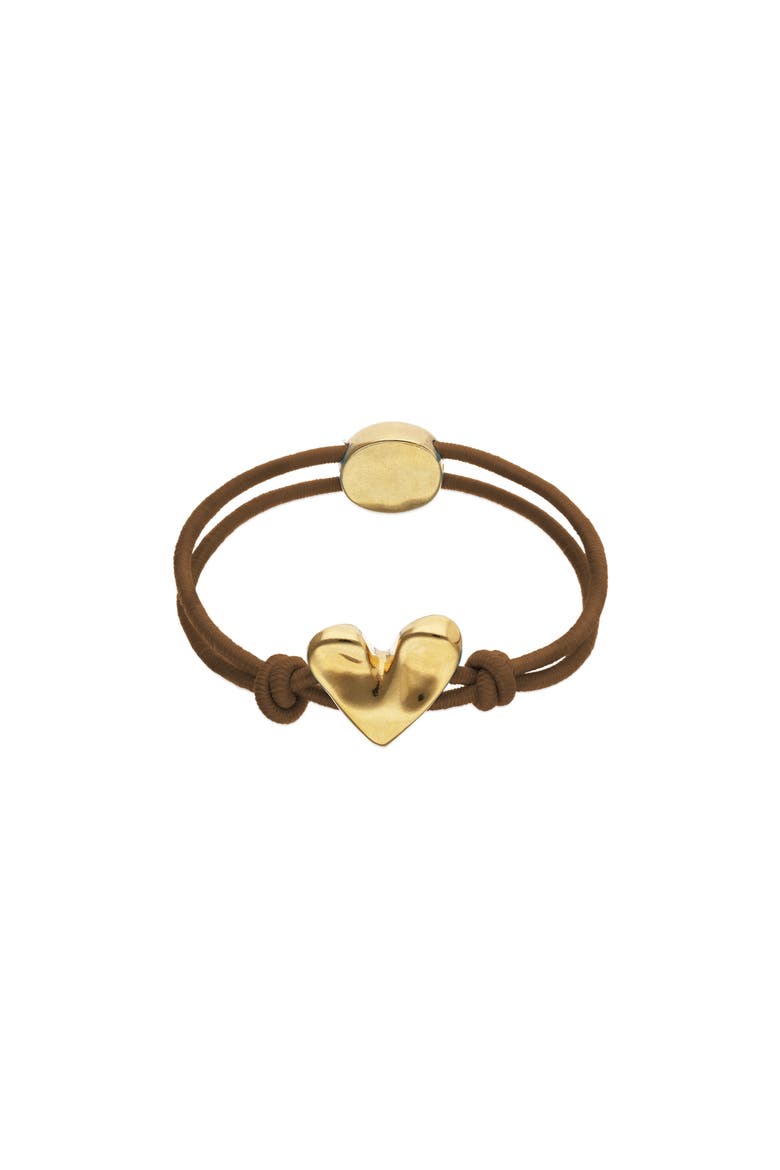 Elastic Thread Bracelet with 18K Gold-Plated Heart, Main, color, Brown