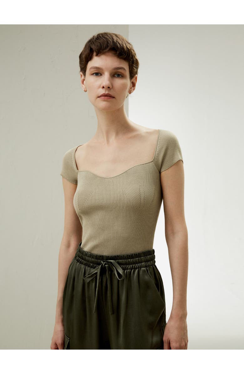 Lilysilk Sweetheart Neck Ribbed Silk Knit Top, Alternate, color, Light Apricot