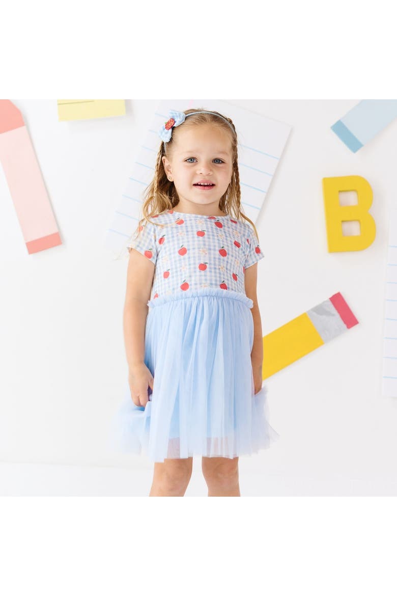 Apple Gingham Tulle Bow Headband, Alternate, color, Light Blue