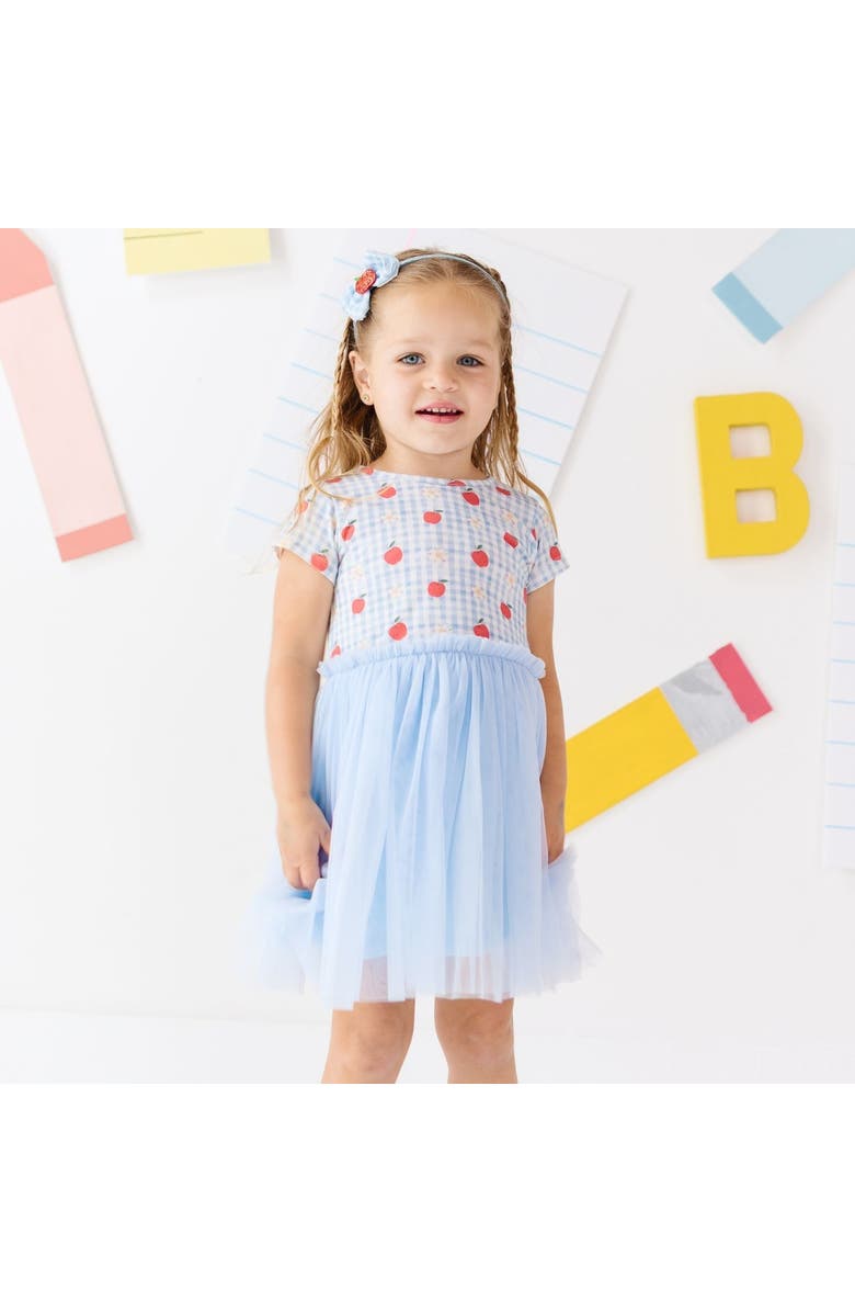Sweet Wink Apple Gingham Tulle Bow Headband, Alternate, color, Light Blue