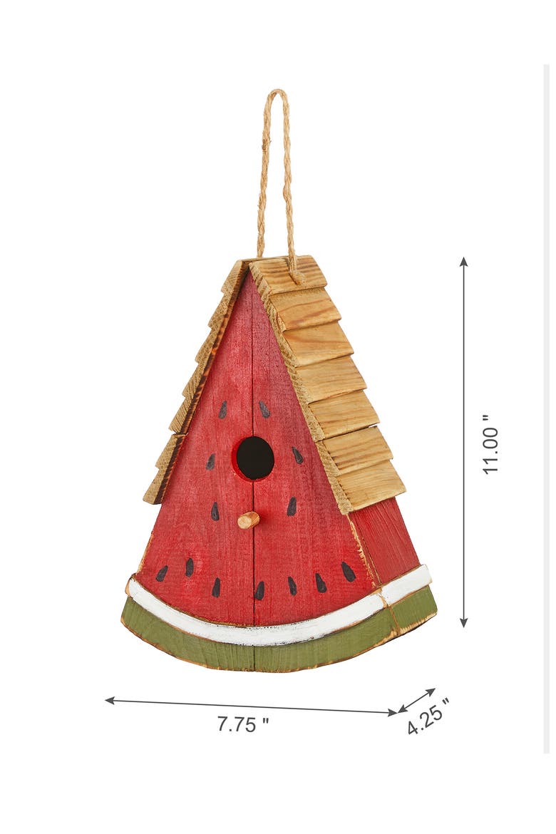 11"H Distressed Solid Wood Watermelon Birdhouse, Alternate, color, Red