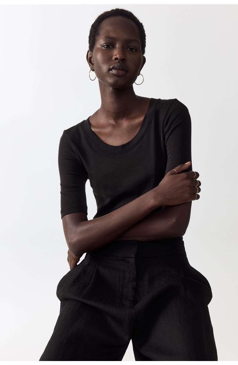 H&M Scoop-neck Pima Cotton T-shirt, Alternate, color, Black