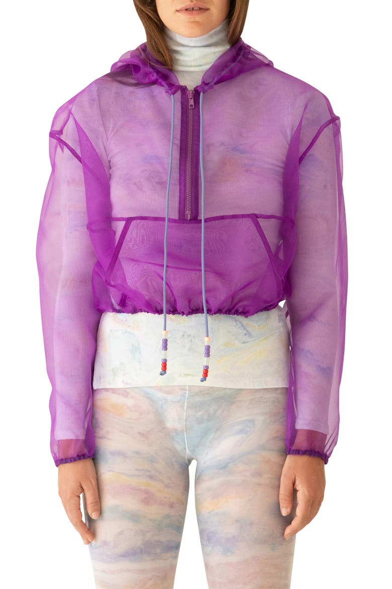 Transparent Organza Crop Hoodie, Main, color, PURPLE