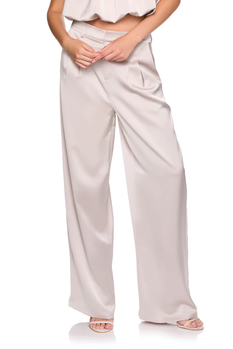 Pleated Satin Pants, Main, color, SANDSTONE