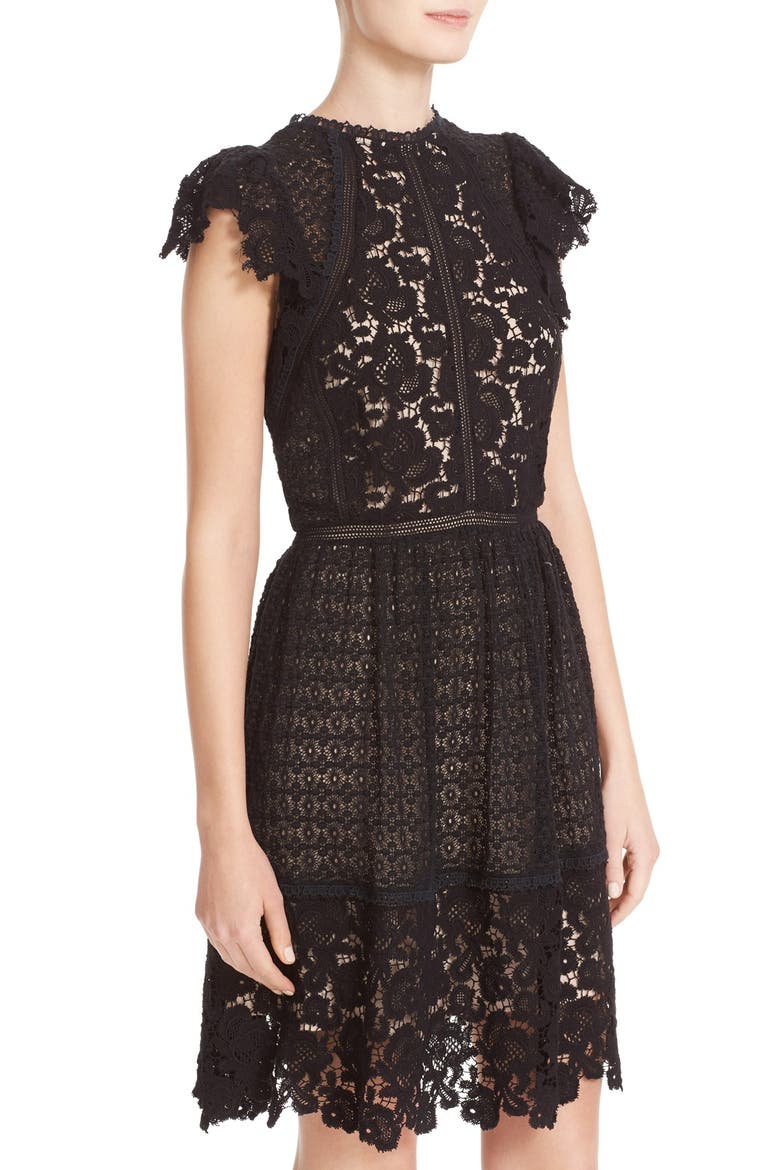 Mix Lace A-Line Dress, Alternate, color, BLACK