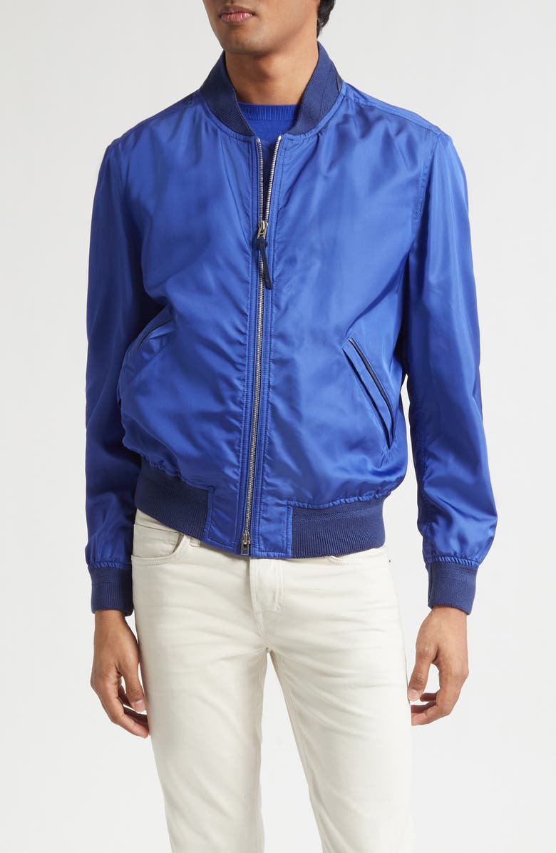 TOM FORD Technical Silk Poplin Bomber Jacket, Main, color, Royal Blue