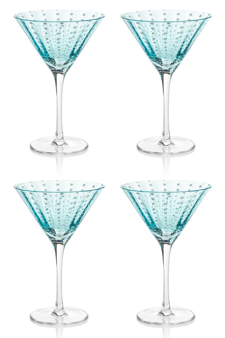Portofino Dot Set of 4 Martini Glasses, Main, color, AQUA BLUE/ WHITE DOTS