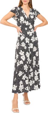 Halogen® Floral Cap Sleeve Empire Waist Maxi Dress