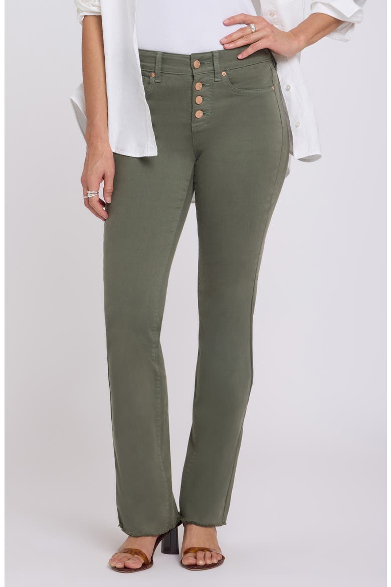 Barbara Frayed Exposed Button Bootcut Jeans, Main, color, DESERT GREEN