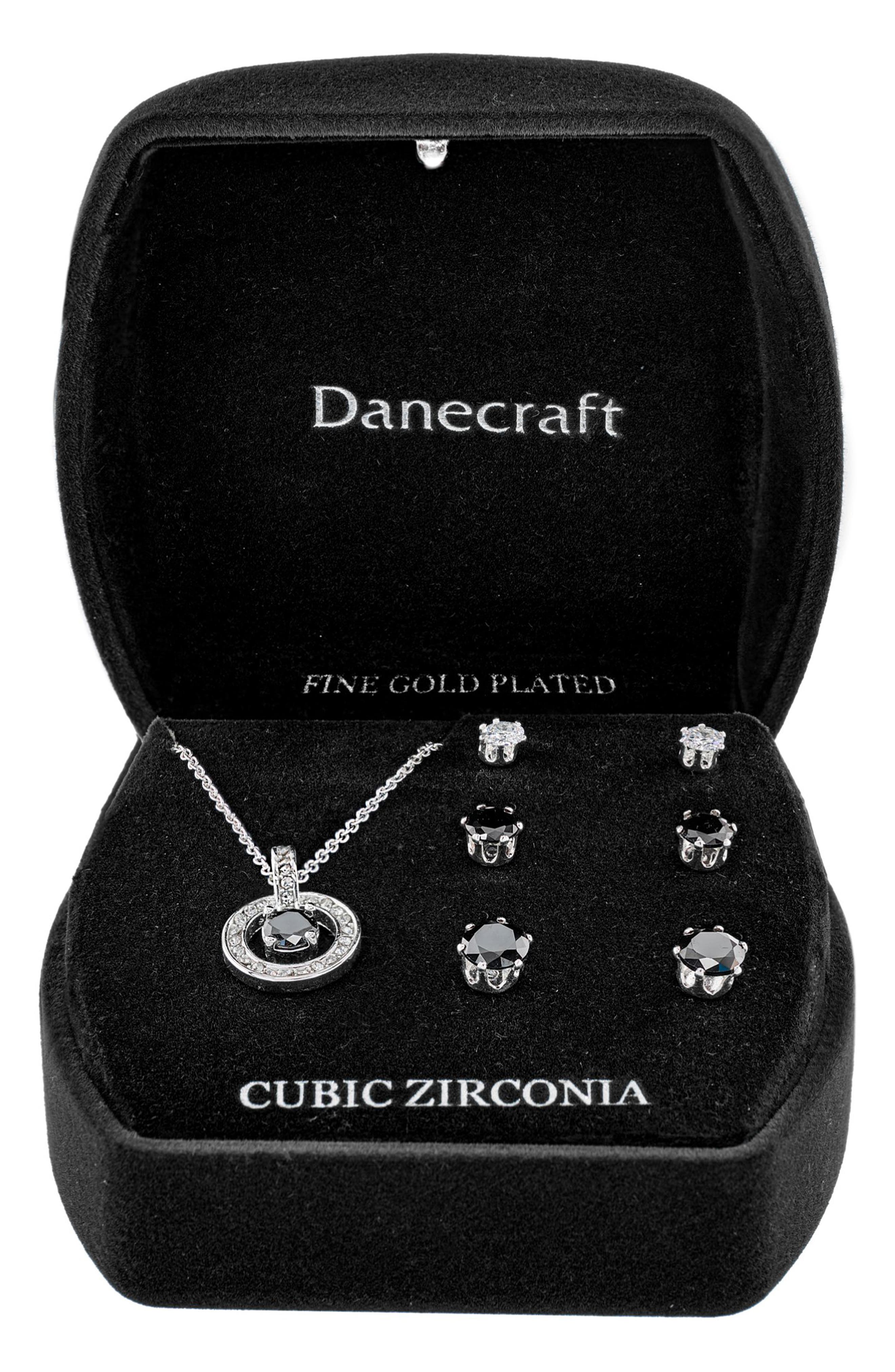 Danecraft Cubic Zirconia Stud Earrings & Pendant Necklace Set