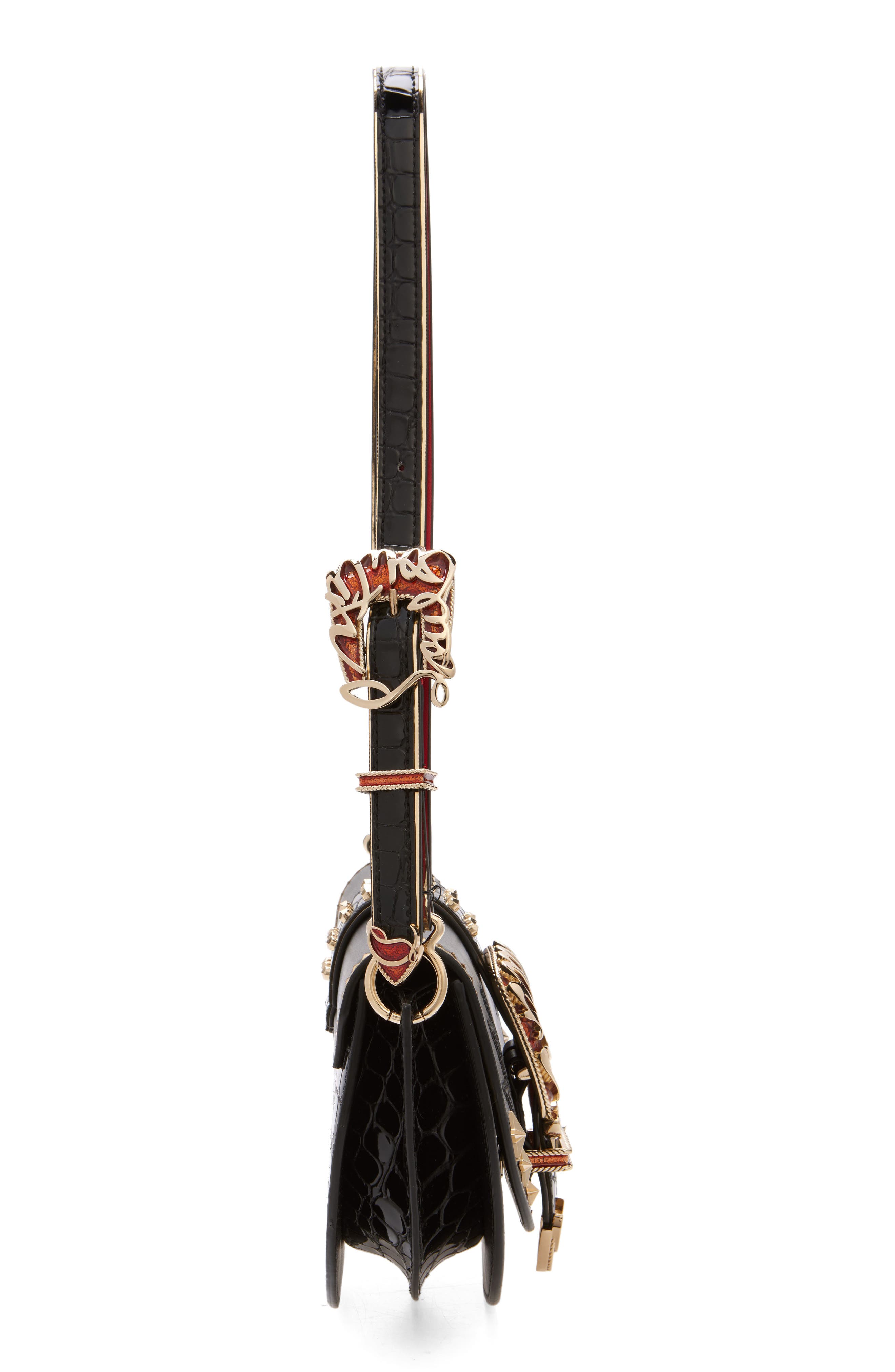 Giddy Saddle Croc Embossed Leather Crossbody Bag, Alternate, color, CM53 BLACK/ BLACK