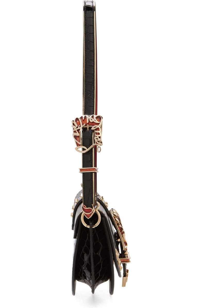 Christian Louboutin Giddy Saddle Croc Embossed Leather Crossbody Bag, Alternate, color, Cm53 Black/ Black