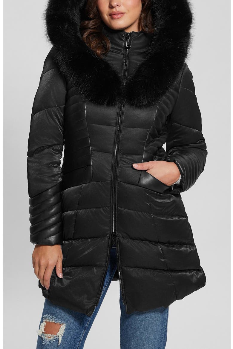 New Oxana Mixed Media Puffer Coat, Alternate, color, BLACK-BLACK