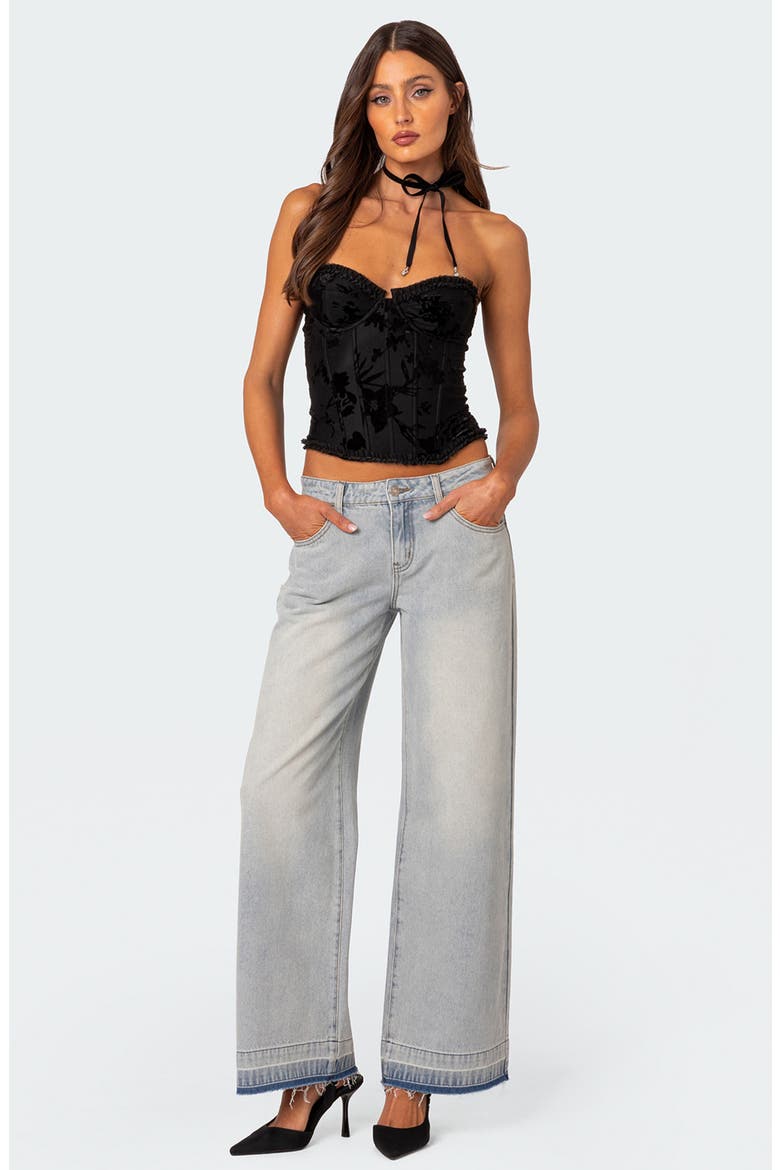 Marnie Floral Velvet Strapless Corset Top, Alternate, color, BLACK