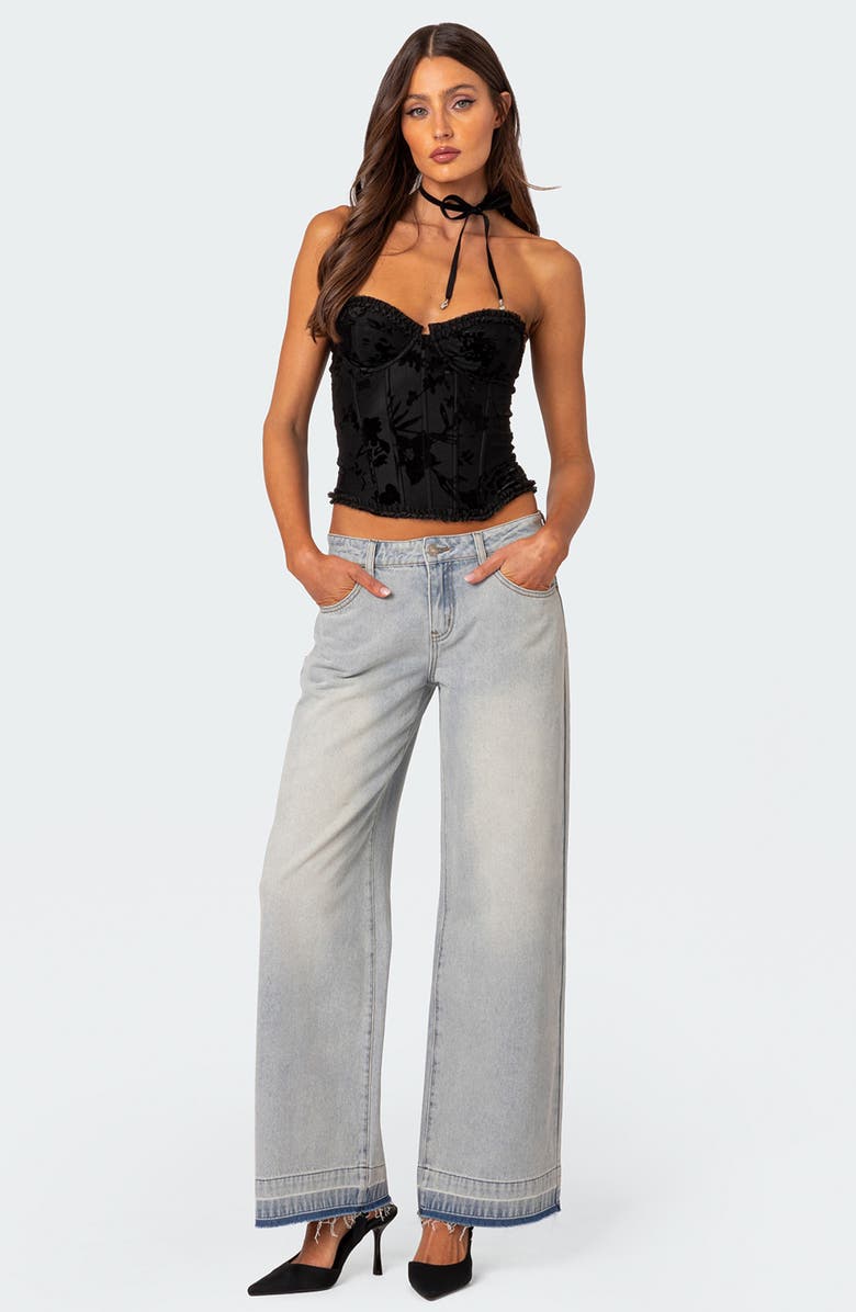 EDIKTED Marnie Floral Velvet Strapless Corset Top, Alternate, color, Black