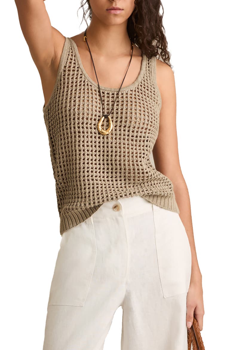 Claudia Open Stitch Linen Sweater Tank, Main, color, STONE