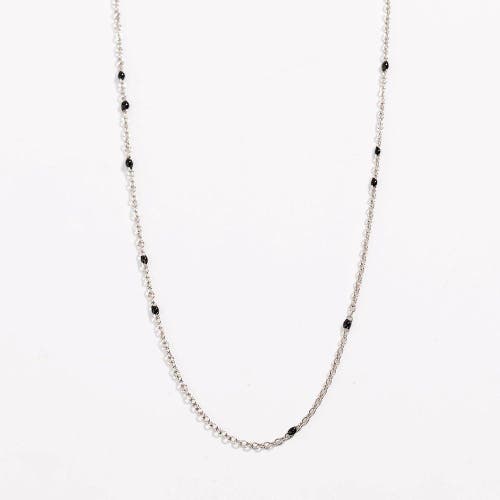Hollywood Sensation Dainty Black Onyx Beaded Link Necklace In Silver