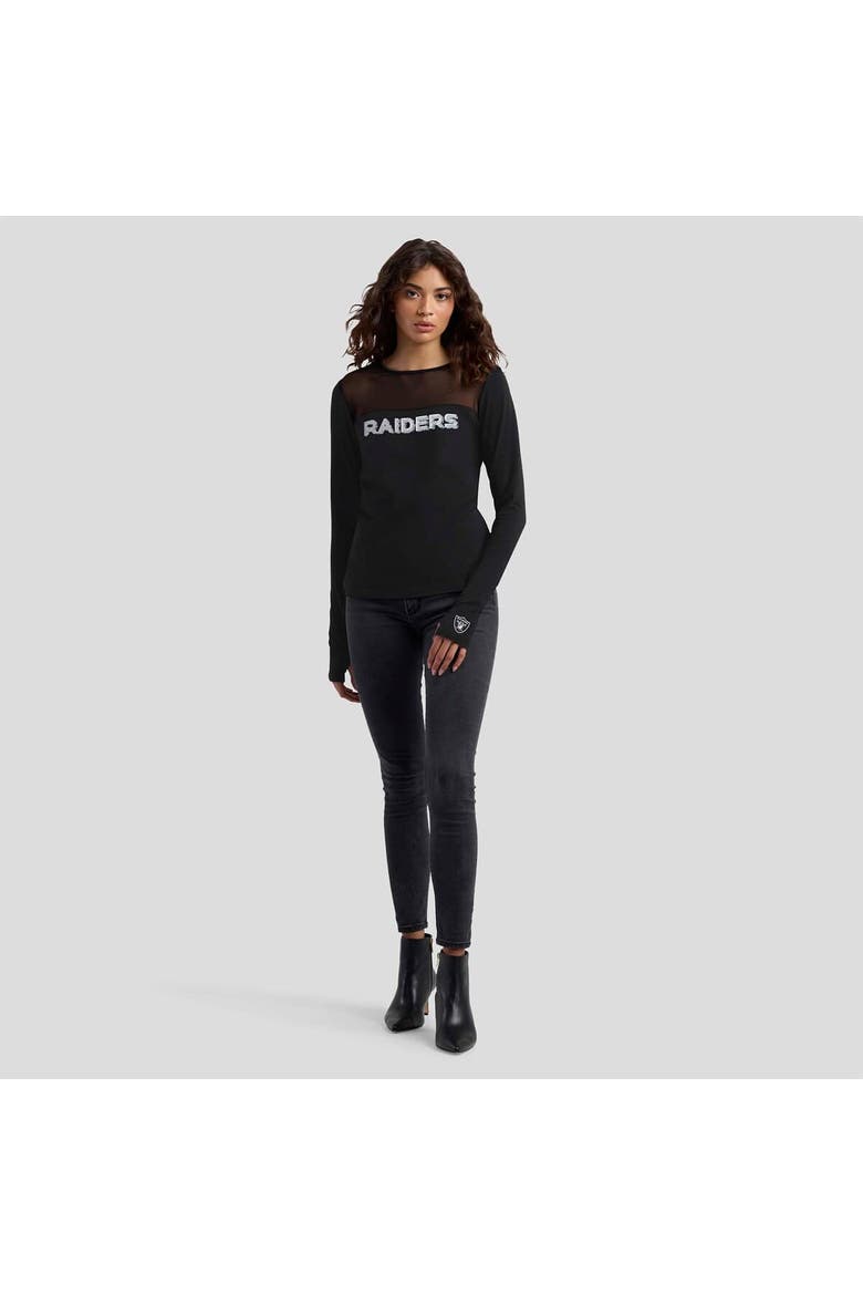 Women's WEAR by Erin Andrews x Gracie Hunt Black Las Vegas Raiders Mesh Panel Long Sleeve T-Shirt, Alternate, color, Black