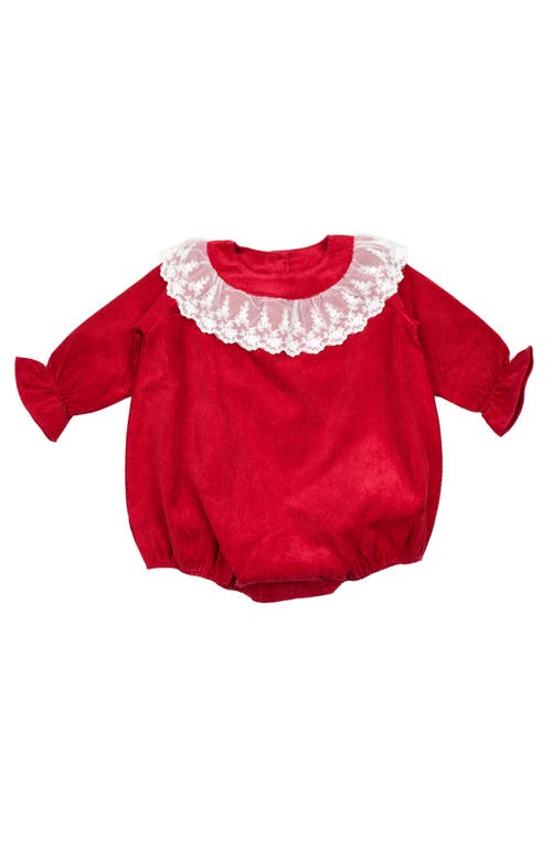 Cuclie Babies'  Lace Collar Bubble Romper In Red