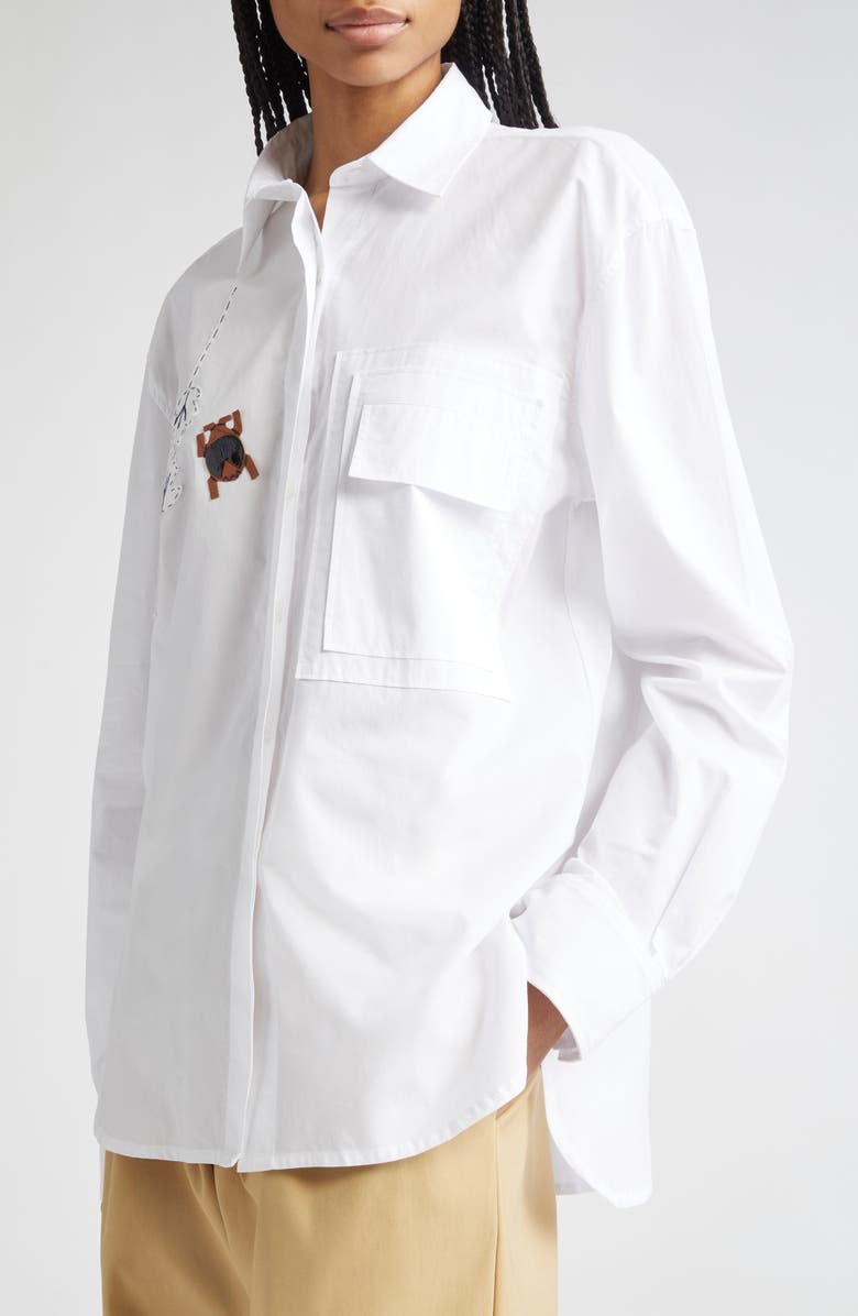 KÚR Beetle Embroidered Oversize Cotton Poplin Button-Up Shirt, Alternate, color,