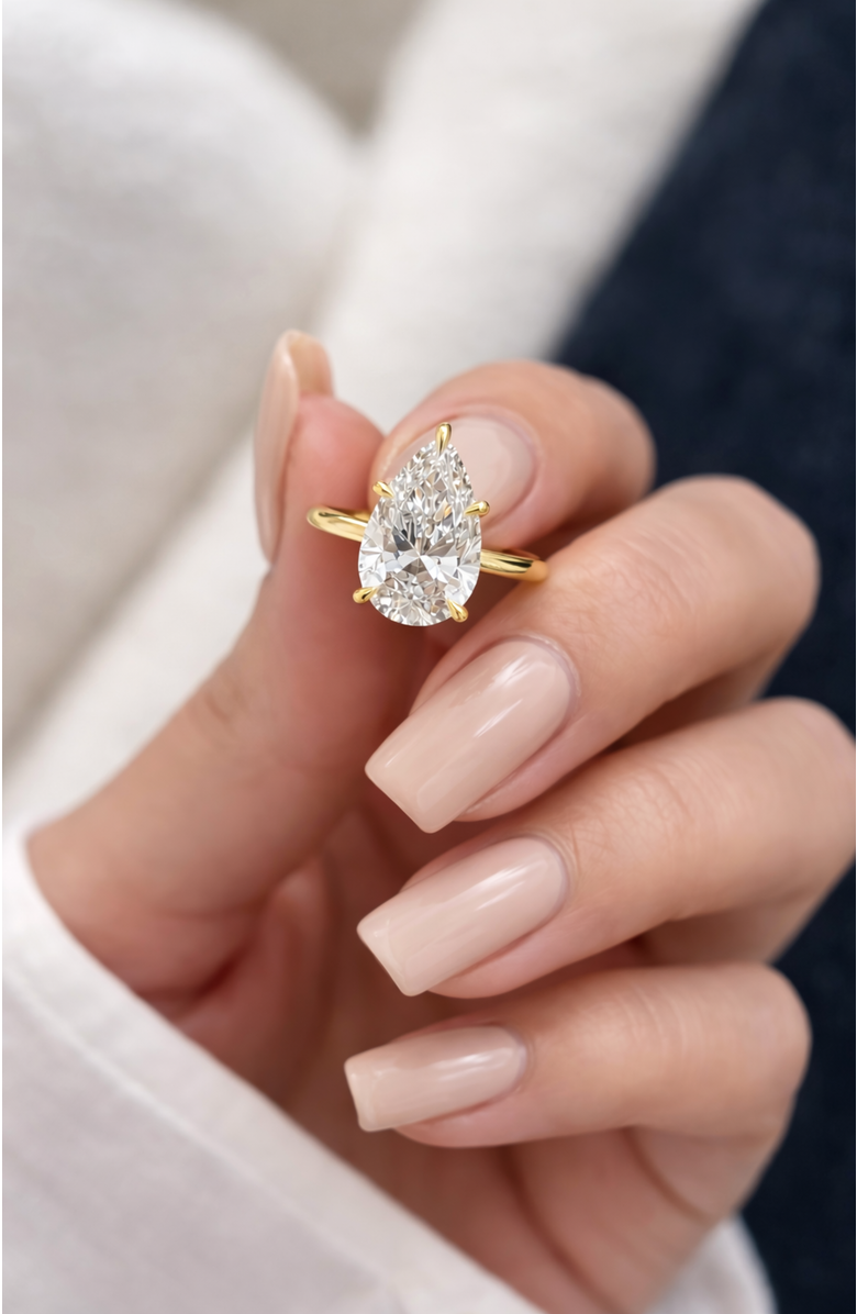 DLORIA 2 ct. Pear-Cut Moissanite VVS1 Ring in Gold Vermeil or Sterling Silver Isabella, Alternate, color, Gold