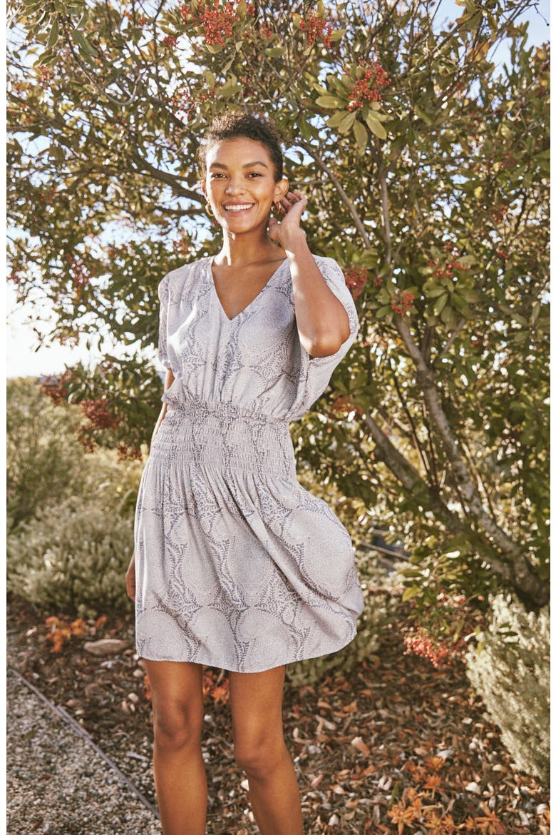 Annmarie Paisley Smocked Waist Minidress, Alternate, color, WHITE SAND PAISLEY