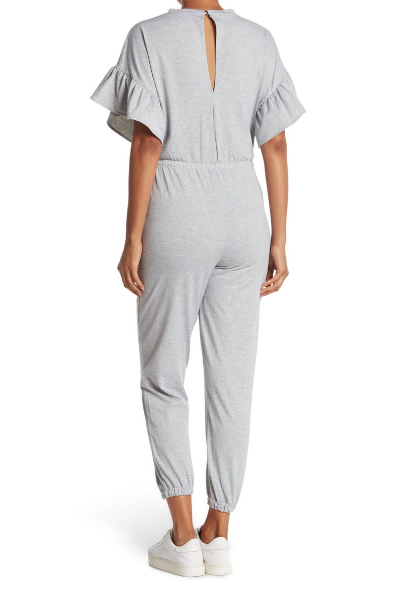 Ruffle Short Sleeve Jogger Jumpsuit, Alternate, color, HEATHER GREY