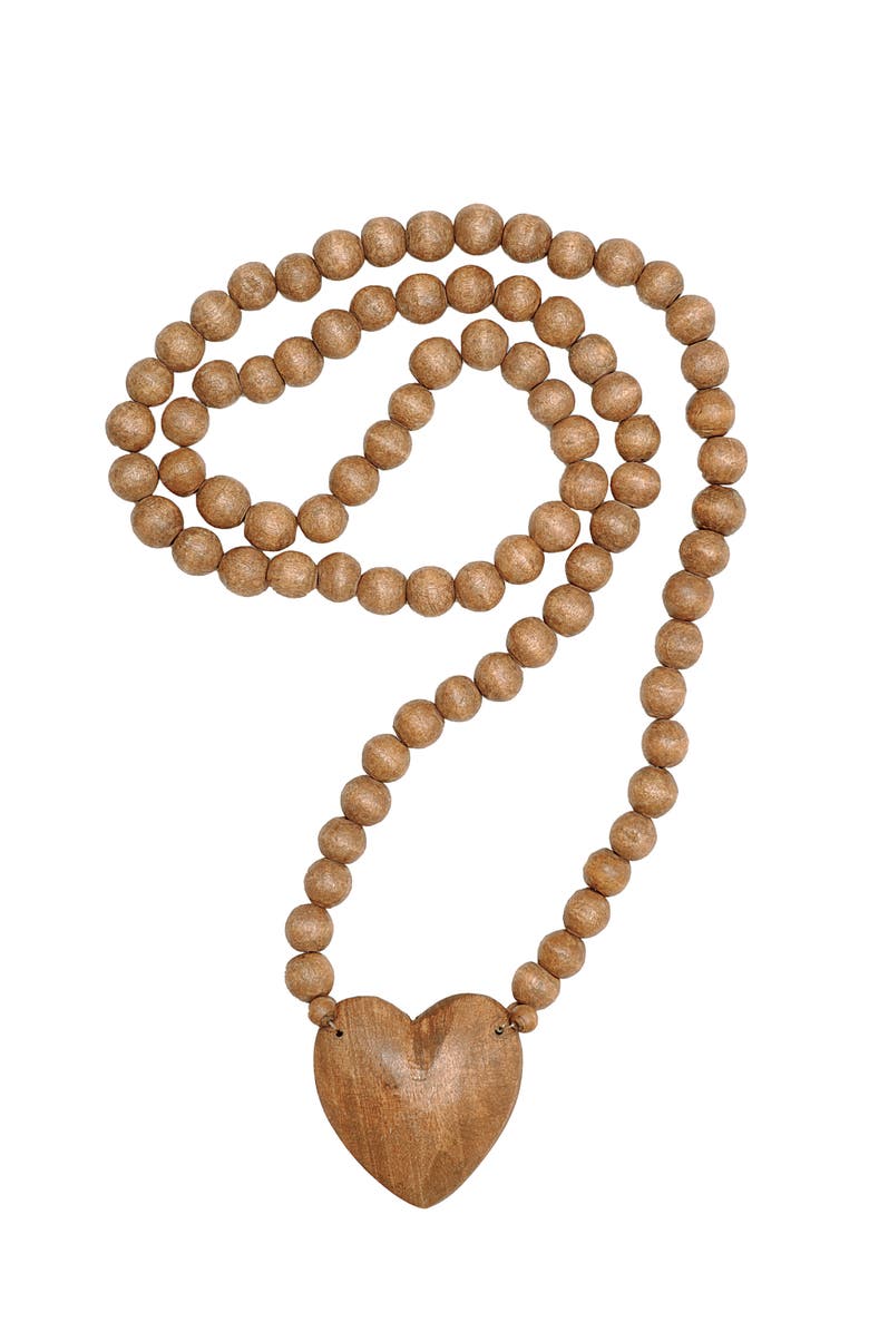 Storied Home Hand Carved Wood Beads with Heart, Main, color, Brown