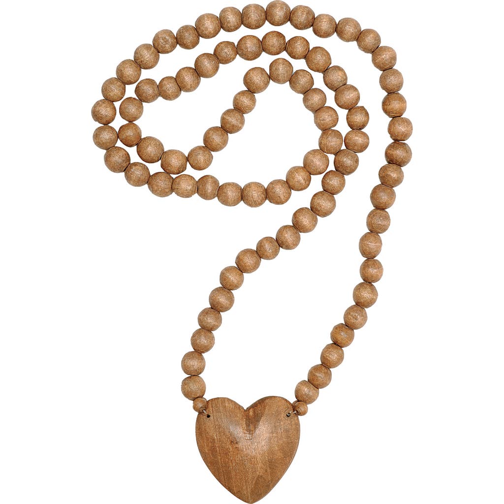 Storied Home Hand Carved Wood Beads With Heart In Brown