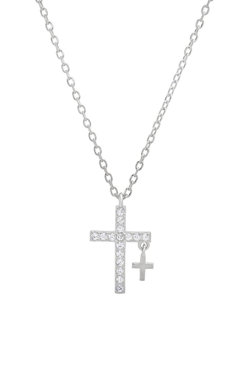 Queen Jewels Cubic Zirconia Double Cross Pendant Necklace, Main, color,