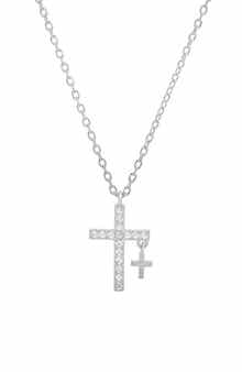 Queen Jewels Cubic Zirconia Double Cross Pendant Necklace