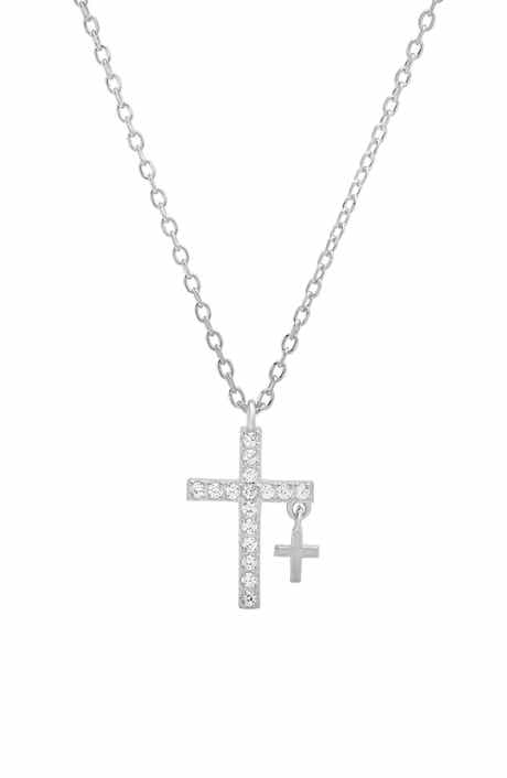Queen Jewels Cubic Zirconia Double Cross Pendant Necklace