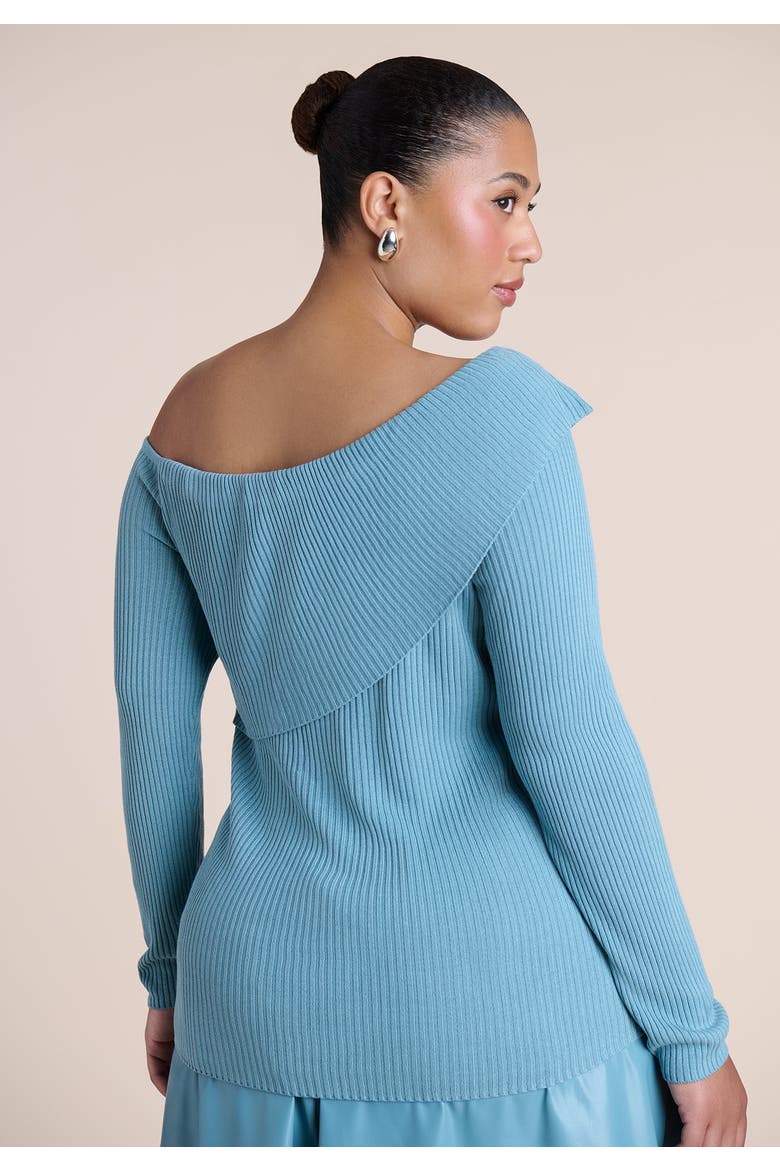 Ribbed Off The Shoulder Sweater, Alternate, color, CAMEO BLUE