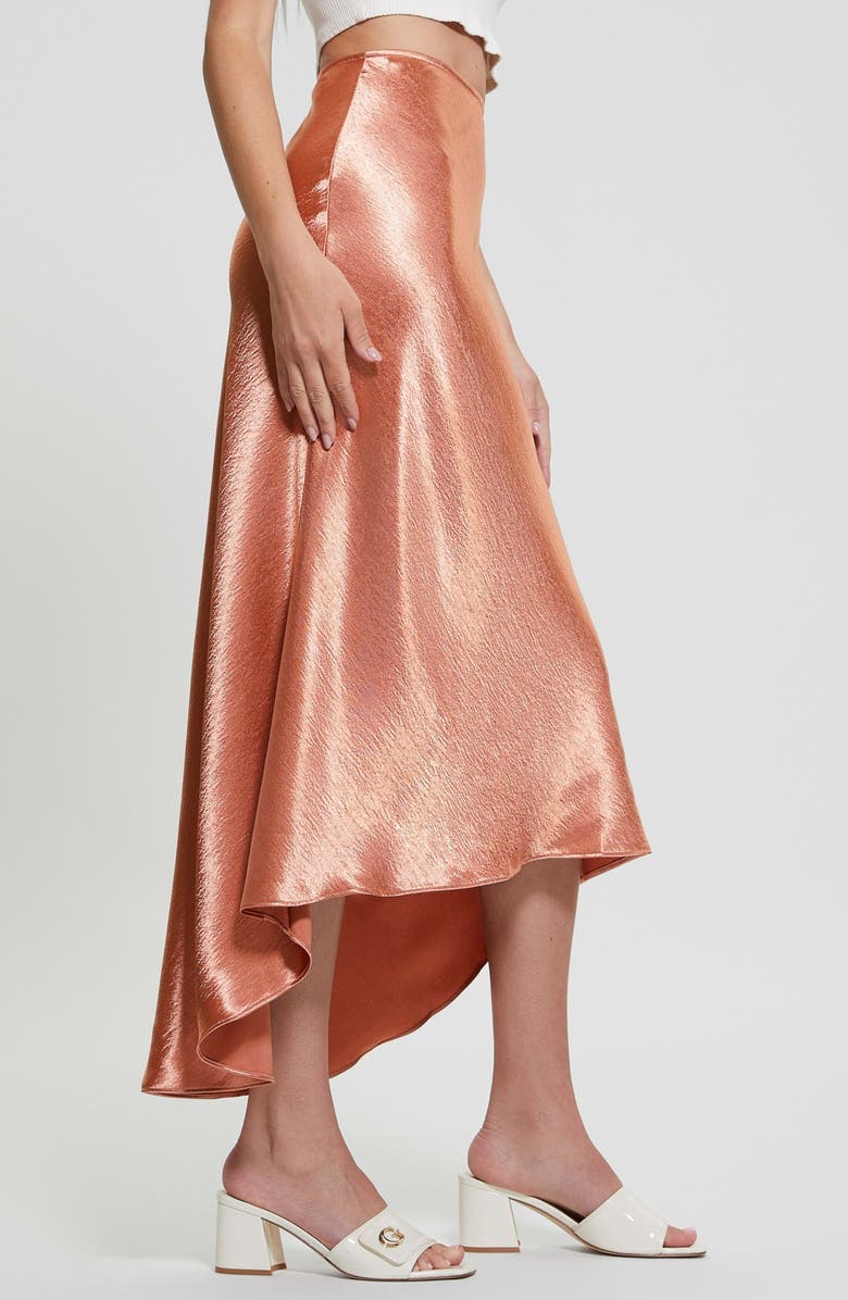 GUESS Lilya Bias Cut Satin High-Low Midi Skirt, Alternate, color, 