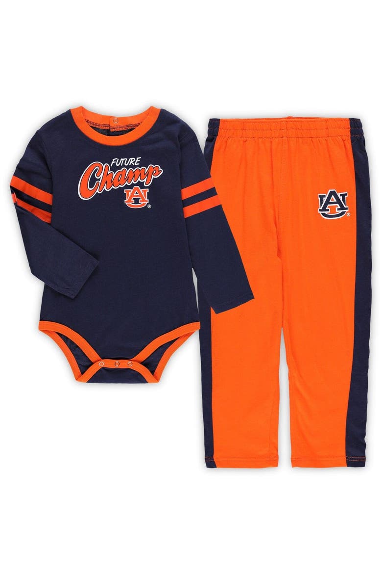 Infant Navy/Orange Auburn Tigers Little Kicker Long Sleeve Bodysuit and Sweatpants Set, Main, color, Navy