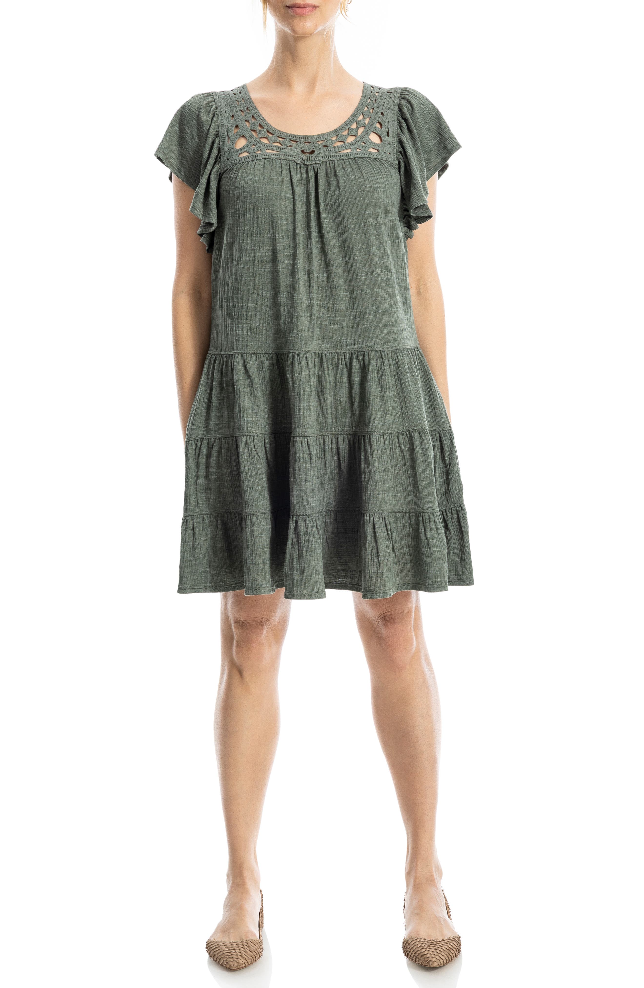 MAX STUDIO Crochet Trim Tiered Minidress