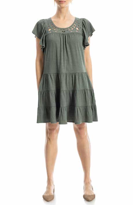 MAX STUDIO Crochet Trim Tiered Minidress
