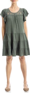 MAX STUDIO Crochet Trim Tiered Minidress
