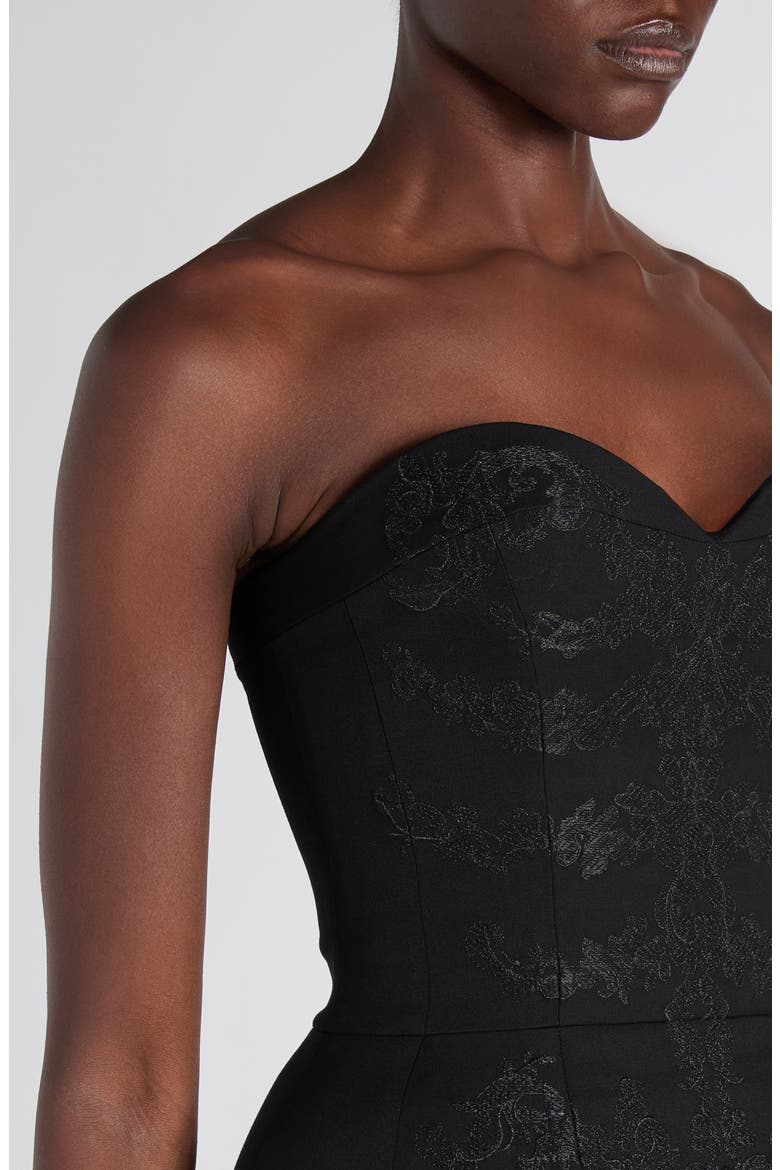 Embroidered Structured Wool Peplum Corset, Alternate, color, BLACK