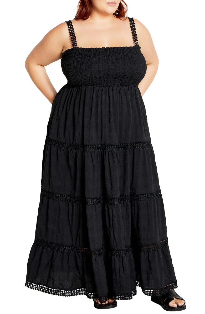 City Chic Dakota Tiered Maxi Sundress, Alternate, color, Black