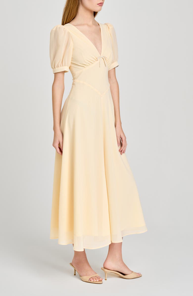 WAYF Juliana Short Sleeve A-Line Midi Dress, Alternate, color, Butter