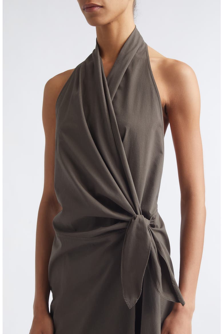 Halter Wrap Backless Midi Dress, Alternate, color, WOOD