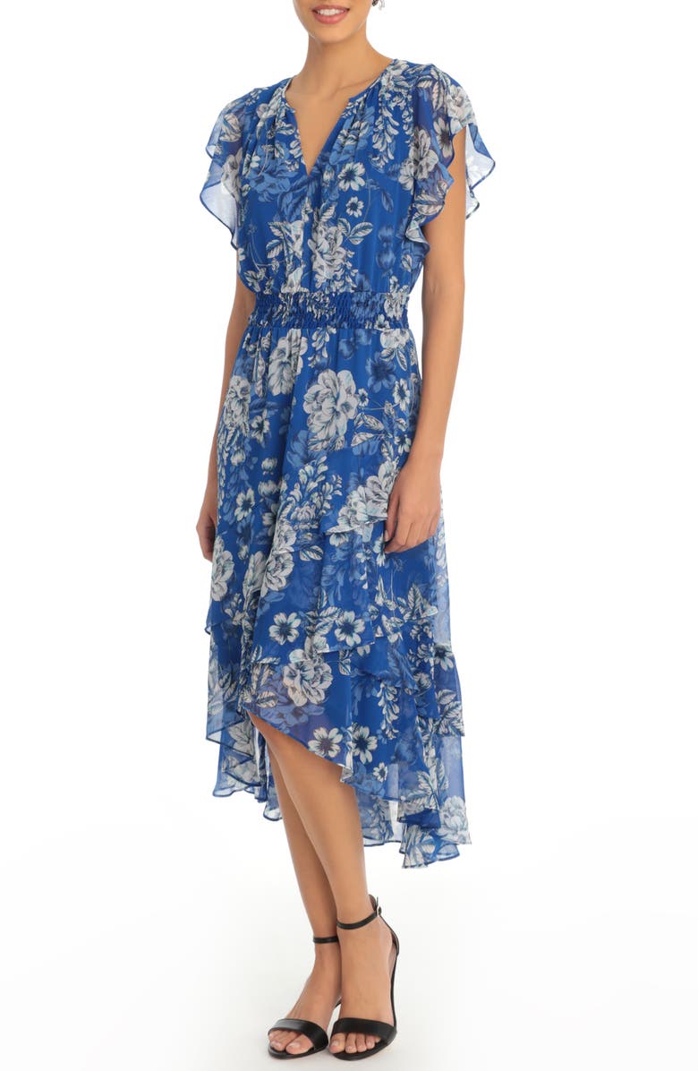 London Times Floral High/Low Hem Midi Dress, Main, color,