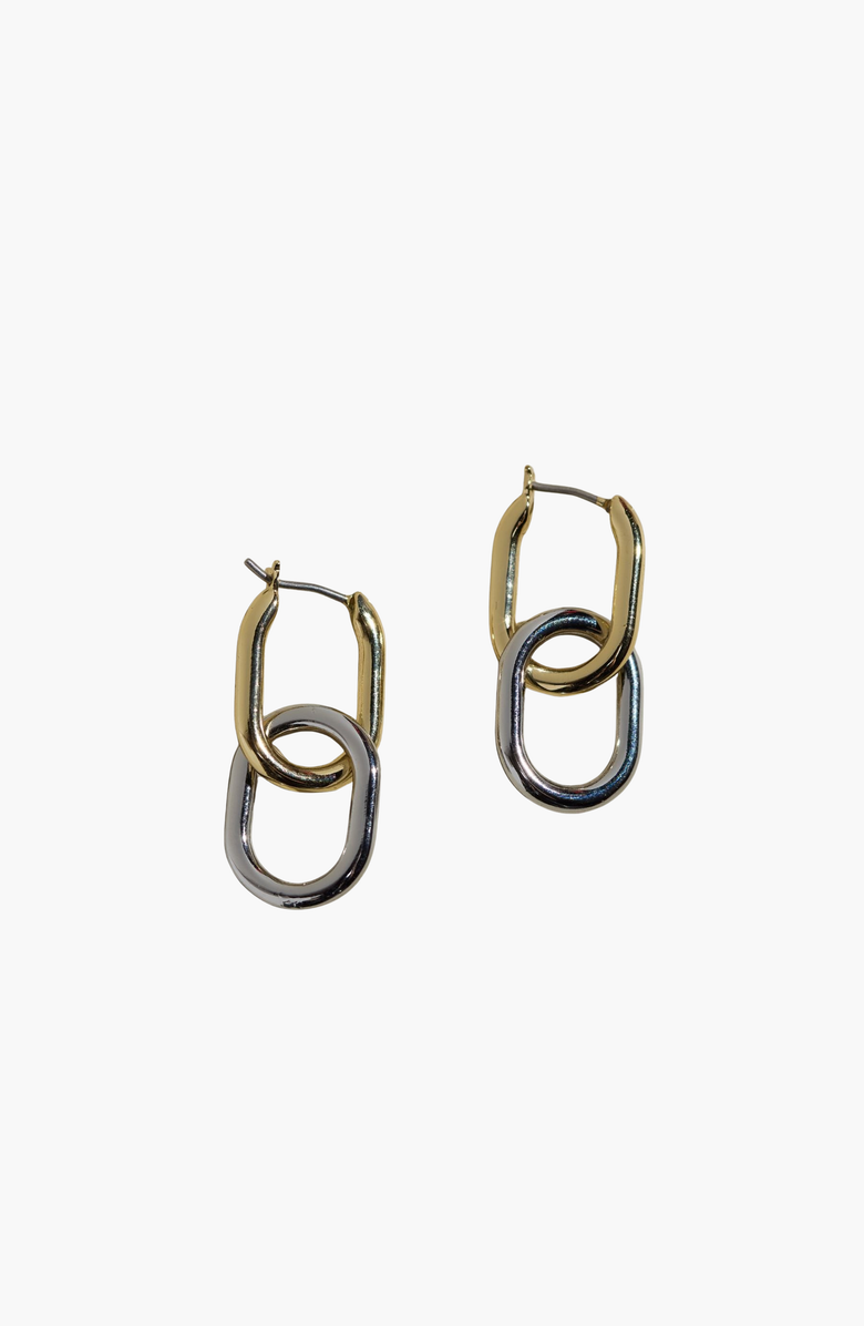 Nickel & Suede Mixed Metal Chain Link Hoop Earrings, Main, color, Gold / Silver