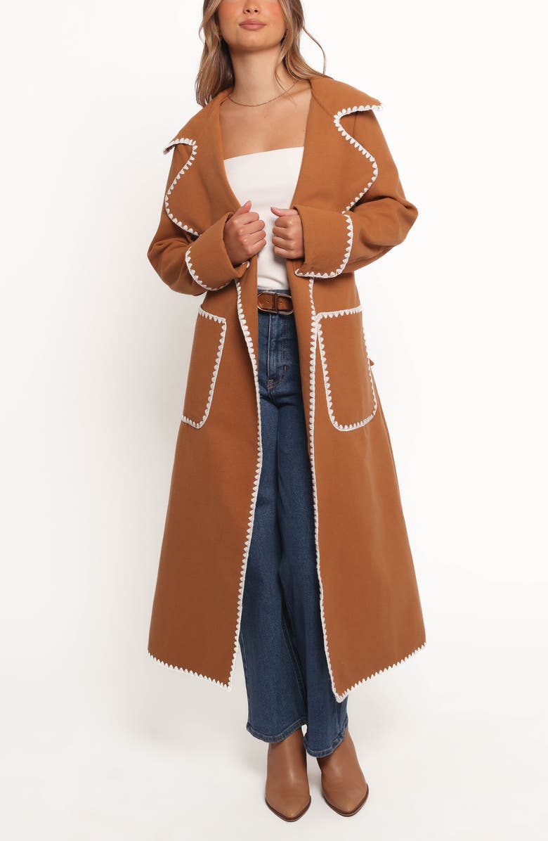 Petal & Pup Brexley Blanket Stitch Wrap Coat, Main, color, Tan