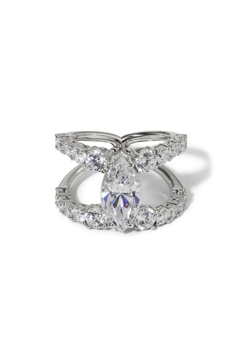 Everleigh Cubic Zirconia Open Ring, Main, color, RHODIUM