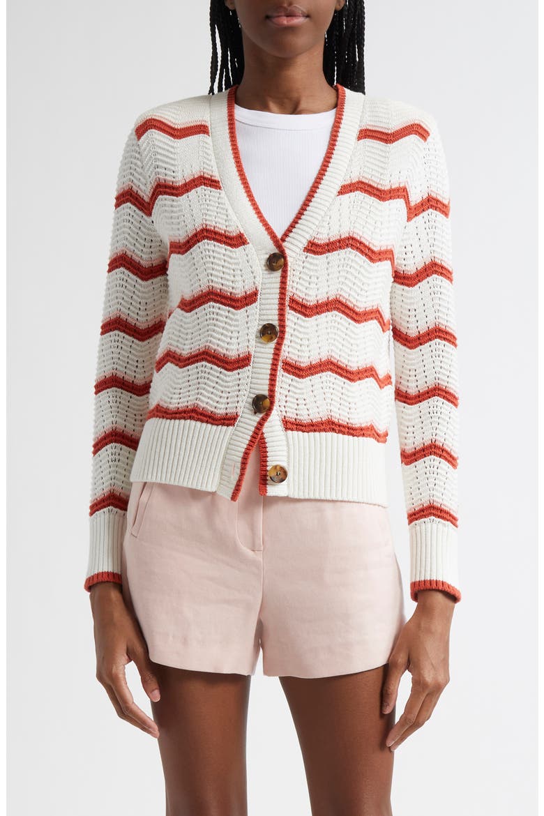 Ansonia Stripe Open Stitch Cardigan, Main, color, OFF WHITE PINK SHELL PERSIMMON